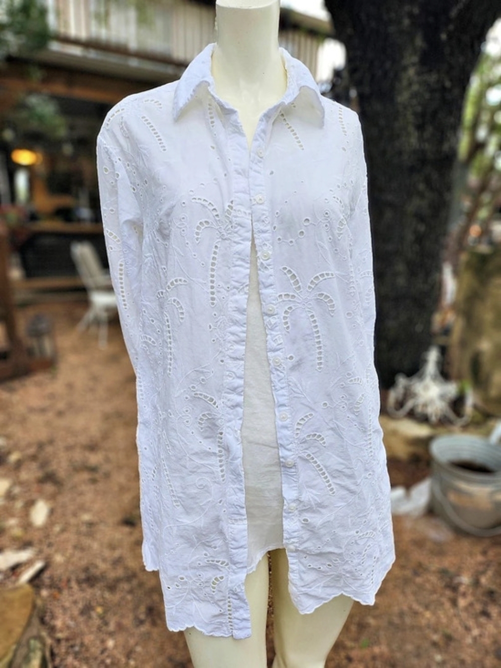 Roller Rabbit White Cotton Eyelet Button Down Shirt With Undershirt Size XXS